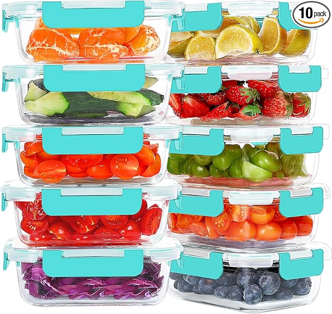 KOMUEE 10 Packs 22 oz Glass Meal Prep Containers, Green