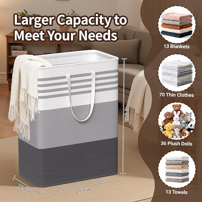 WOWBOX 2 Pack Laundry Hampers Baskets, Freestanding Dirty Clothes Hampers with Reinforced Handles & Cross Stitch & Waterproof Coating, for Laundry Bedroom Bathroom, 2 x 125L