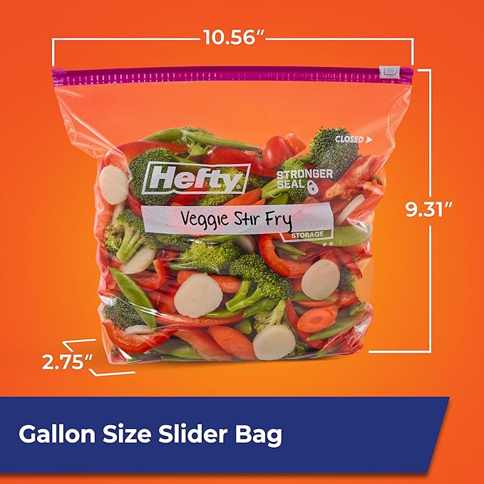 Hefty Slider Kitchen Storage Bags, Gallon Size, 66 Count