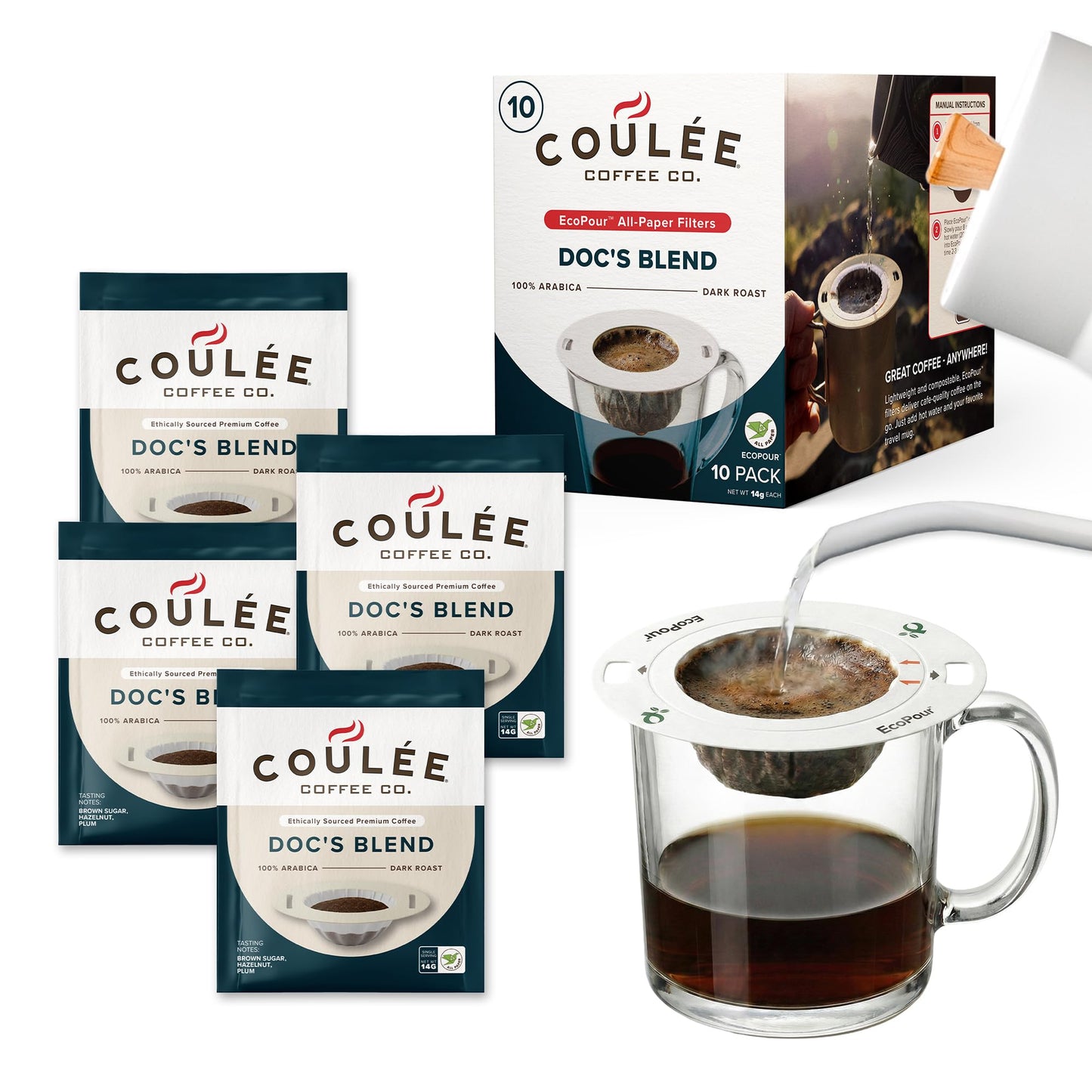 Coulée EcoPour Coffee Variety Pack, Single Serve, 4 Flavors, 20 Pack