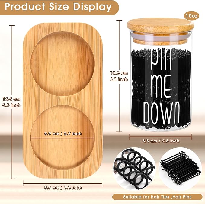 Funny Apothecary Jars 2 Pack Hair Tie Holder Organizers Bathroom Canisters with Tray Bobby Pin Holder Bathroom Jars Accessories Set with Lids for Bathroom décor Farmhouse Bathroom Storage Organization