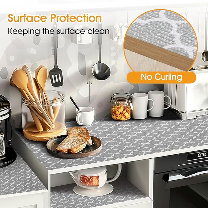 Shelf and Drawer Liner for Kitchen Cabinets Non-Adhesive, Strong Grip Non-Slip Thickened Cabinet Liners for Shelves, Waterproof Mats for Dresser Cupboard, Gray, 12 in x 10 Feet