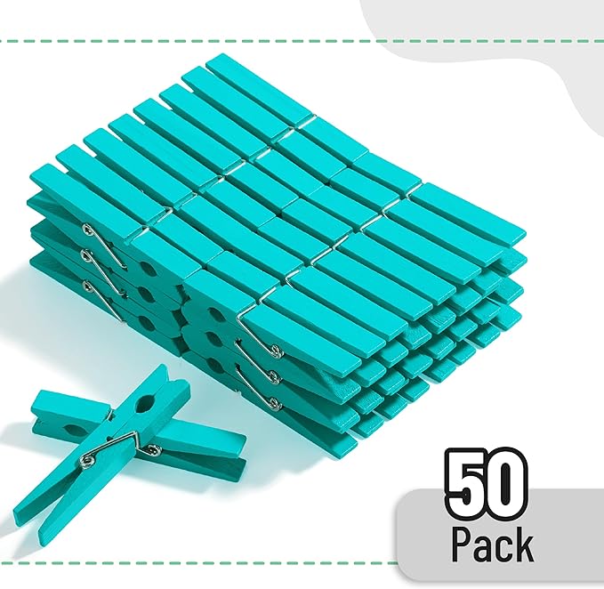 Mr. Pen- Wooden Clothes Pins, Natural Wood, 50 Pack, 2.9 Inch, Marine Aqua-Blue, Rust Resistant Clothes Pins for Hanging Clothes Pins Wood, Clothing Pins, Clothes Pegs, Wood Clothespin