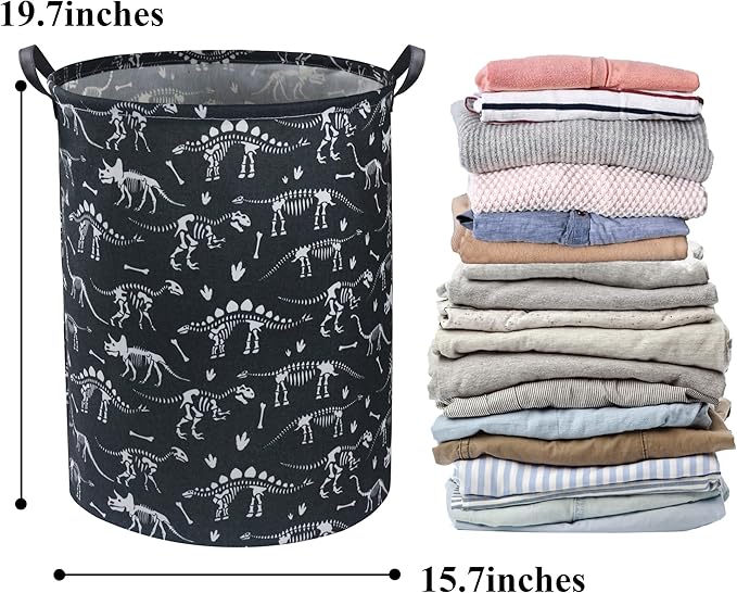 HIYAGON Dinosaur Kids Laundry Basket Kids Laundry Hamper Baby Nursery Hamper for Boys and Girls Cute Toy Storage Organizer Bins Blue Dinosaur Room Decor Gift Basket Bedroom(Black Dinosaur)