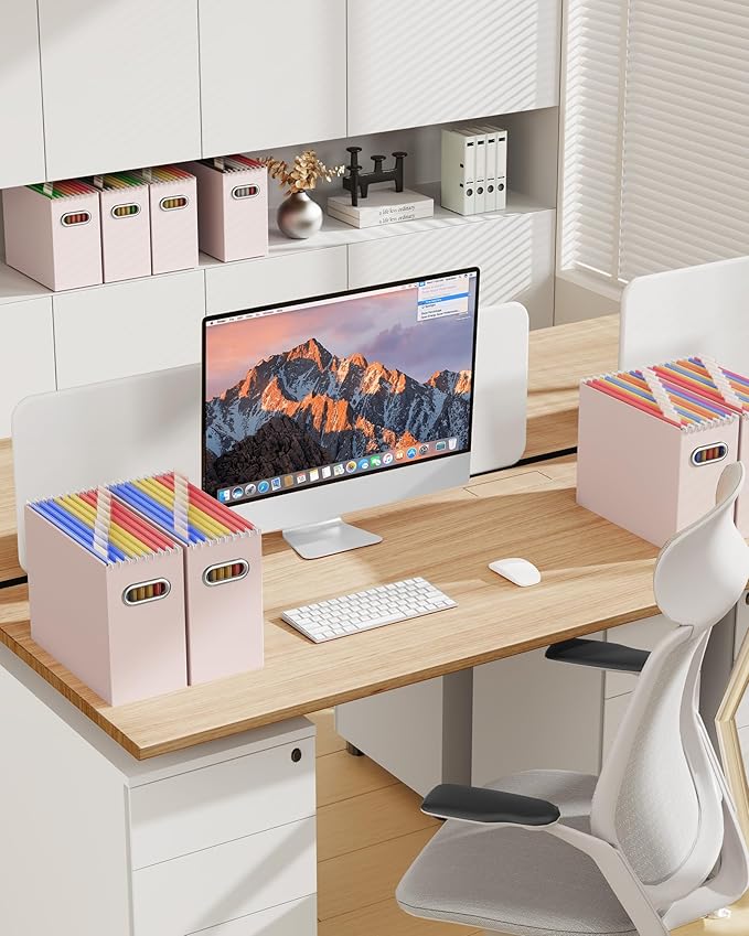 Oterri Cardboard File Organizer Box for Hanging File Folders Letter Size,File Box for Computer Desk,File Cabinet,Working Home,Office,Classroom (Light Pink, Letter Size - 2 Packs)