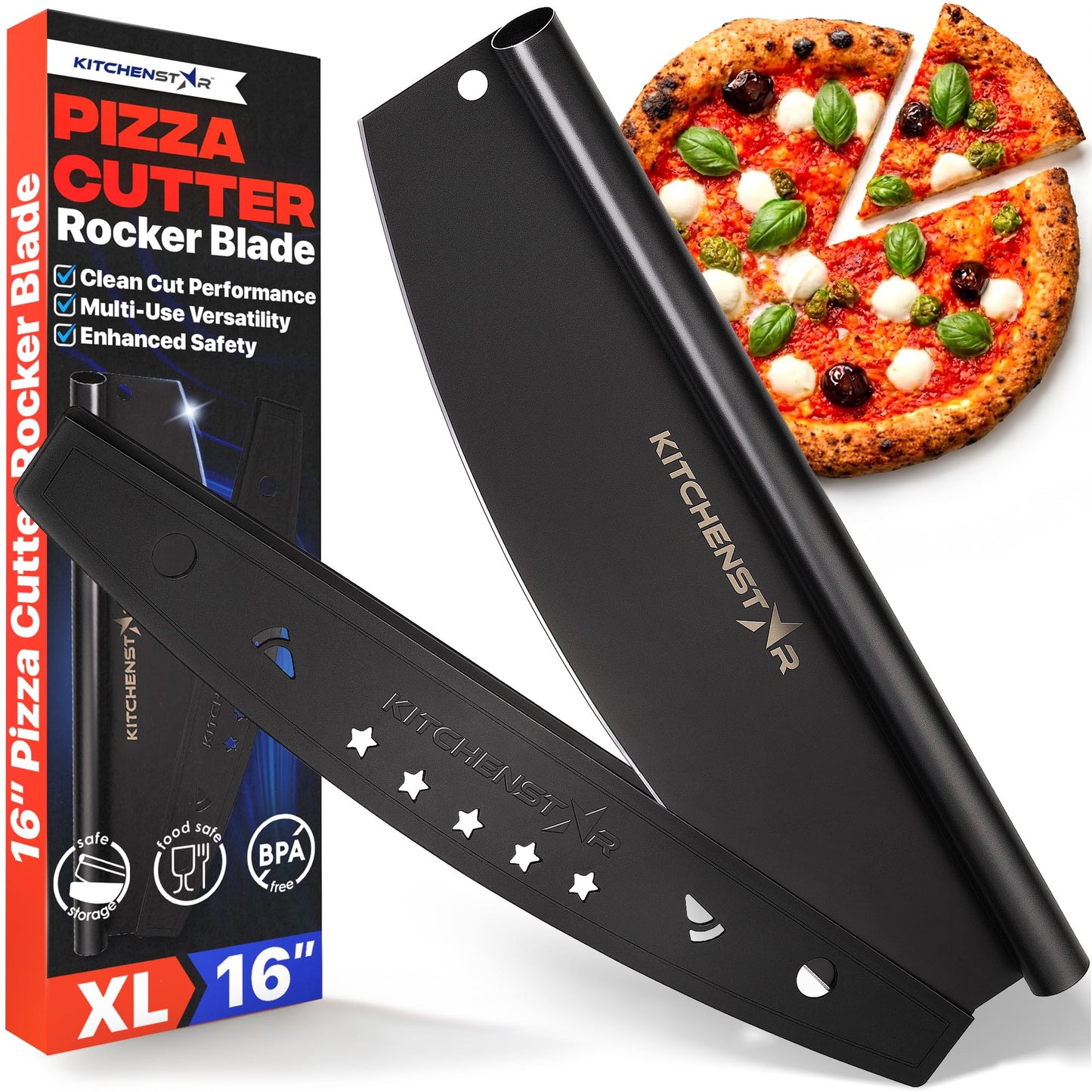 18-Inch Pizza Cutter Rocker Blade, 304 Stainless Steel Slicer Knife, Silver