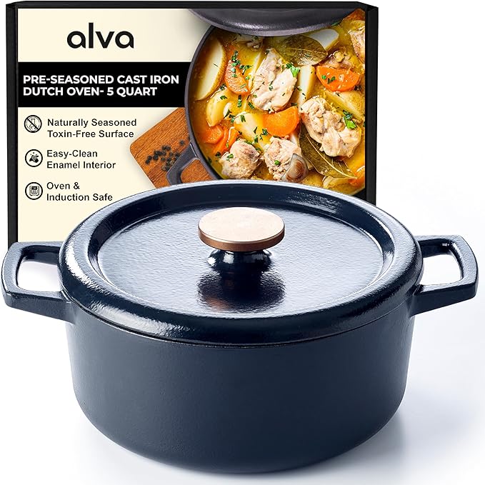 Alva Nori Enameled Cast Iron Round Dutch Oven with Lid, 5-Qt