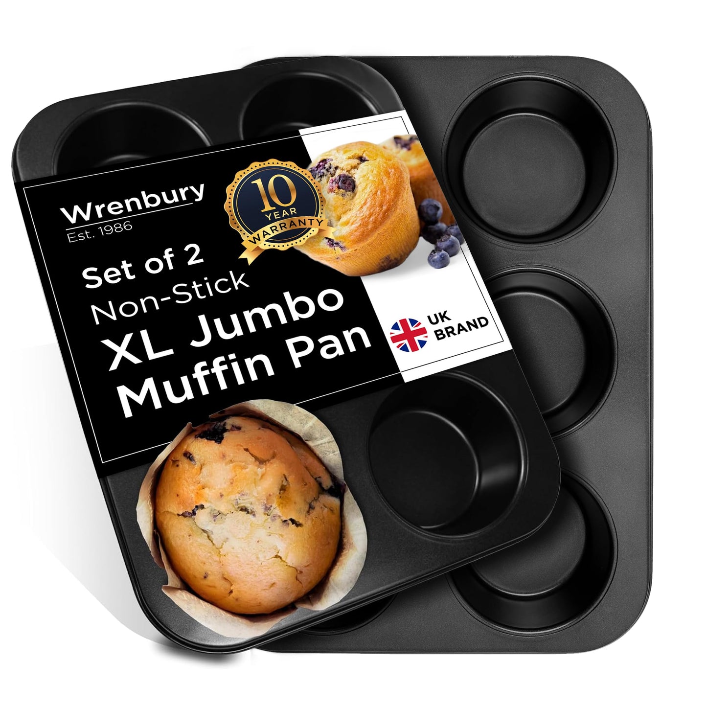 Wrenbury Jumbo Muffin Pan 4" Cup - Nonstick XL Deep Muffin Pan for Baking