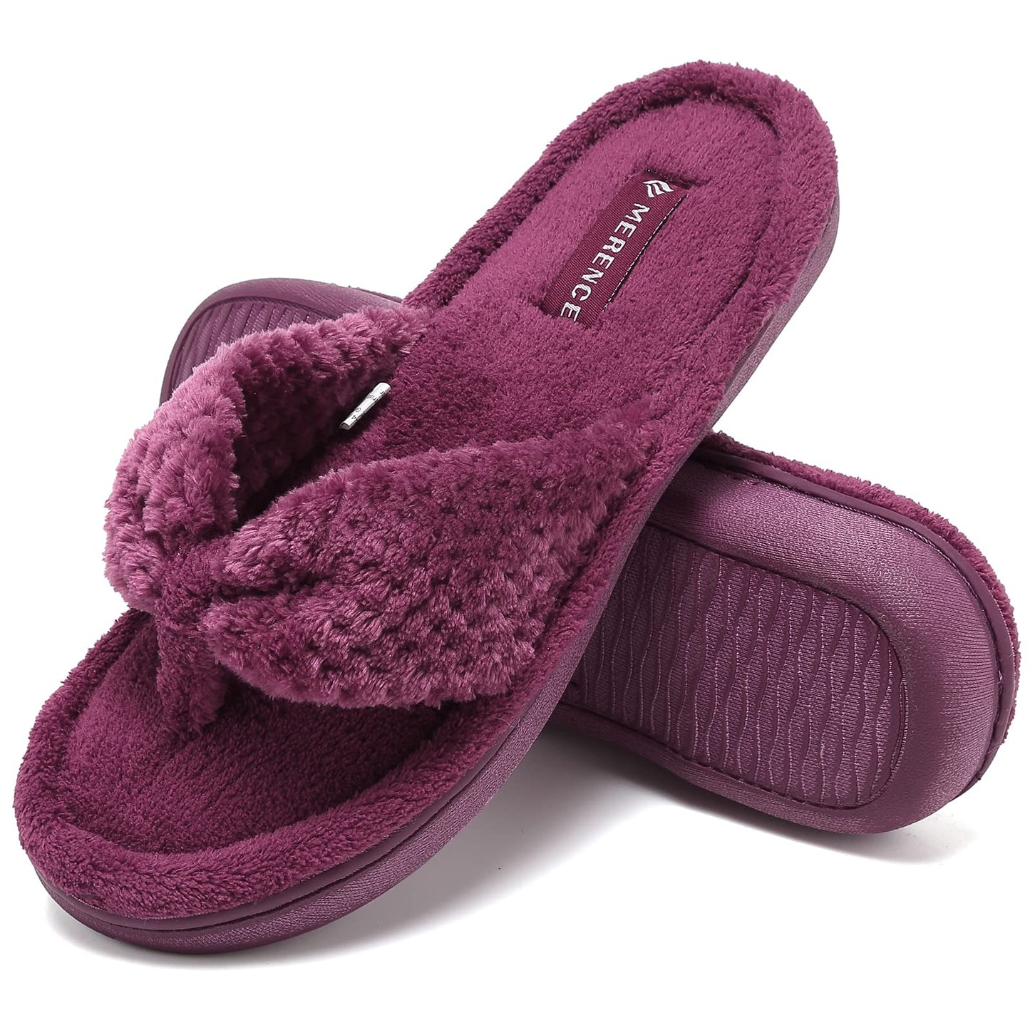 CIOR Women's Cozy Memory Foam Spa Thong Flip Flops House Indoor Slippers Plush Gridding Velvet Lining Clog Style-U1MTW017-Purple -38-39