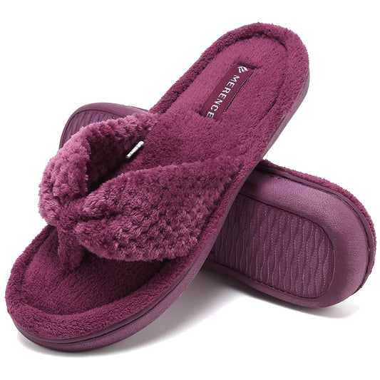 CIOR Women's Cozy Memory Foam Spa Thong Flip Flops House Indoor Slippers Plush Gridding Velvet Lining Clog Style-U1MTW017-Purple -38-39