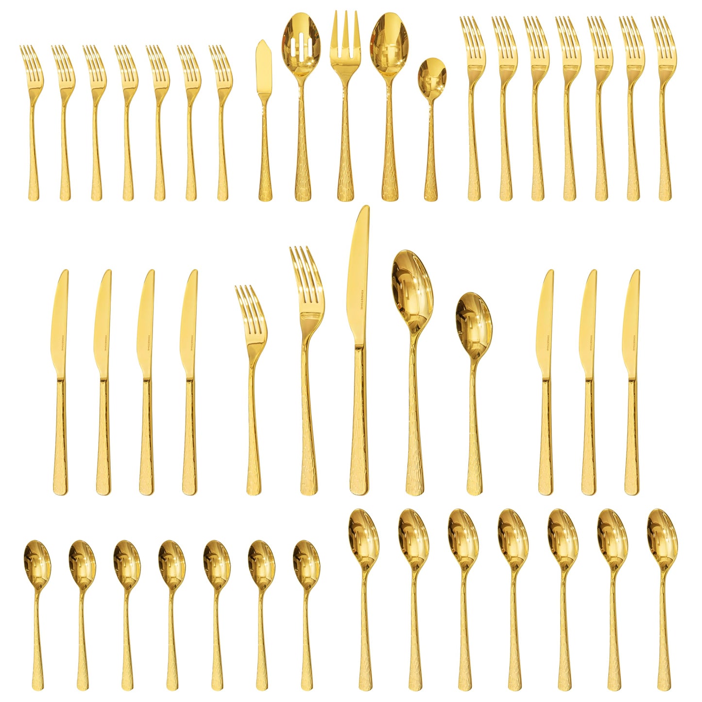 45 Piece Gold Silverware Set with Serving Utensils, 18/10 Stainless Steel