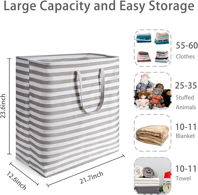 BOOMIBOO 2-Pack Large Laundry Basket,Waterproof Freestanding Laundry Hamper,Collapsible Clothes Basket with Easy Carry Handles in Laundry Room Bathroom Bedroom Dorm,Grey,100L