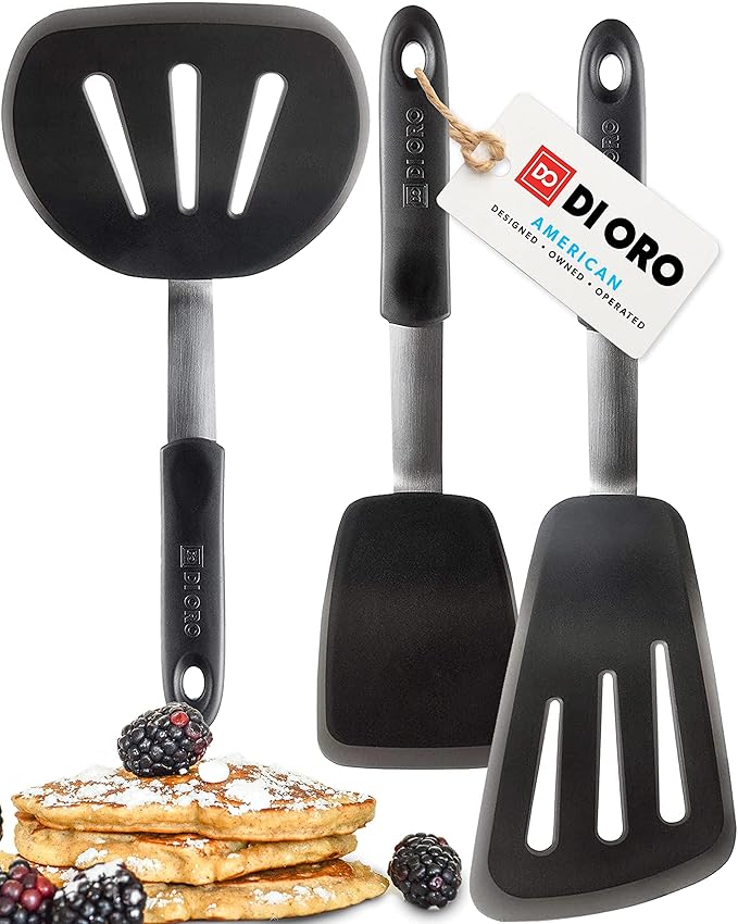 DI ORO Chef Series Silicone Turner Spatula Set - 600F Heat Resistant, 3-Pc