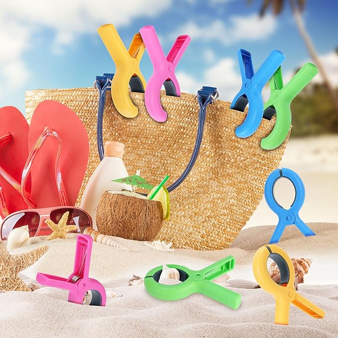 5.1 Inch Jumbo Beach Towel Clips for Beach Chairs, 8 Pack Towel Clip for Chair Cruise Pool, Clothes Pins Jumbo Size 4 Colors