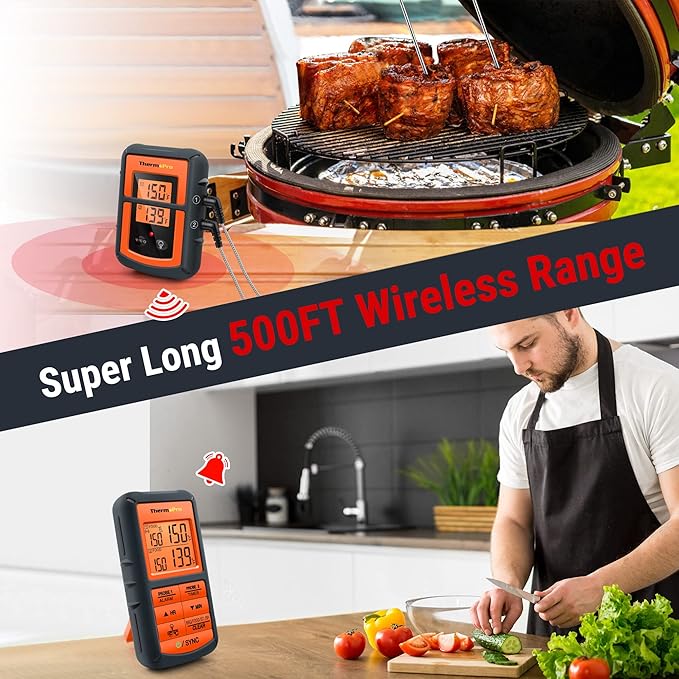 TempPro TempSync 500FT Wireless Meat Thermometer for Grilling and Smoking