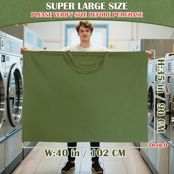 Canvas Laundry Bag 40"W x 35"H, Thick Canvas Laundry Bag with Handles & Drawstring, Extra Large Heavy Duty Washable Storage Sack (XXL,ArmyGreen)
