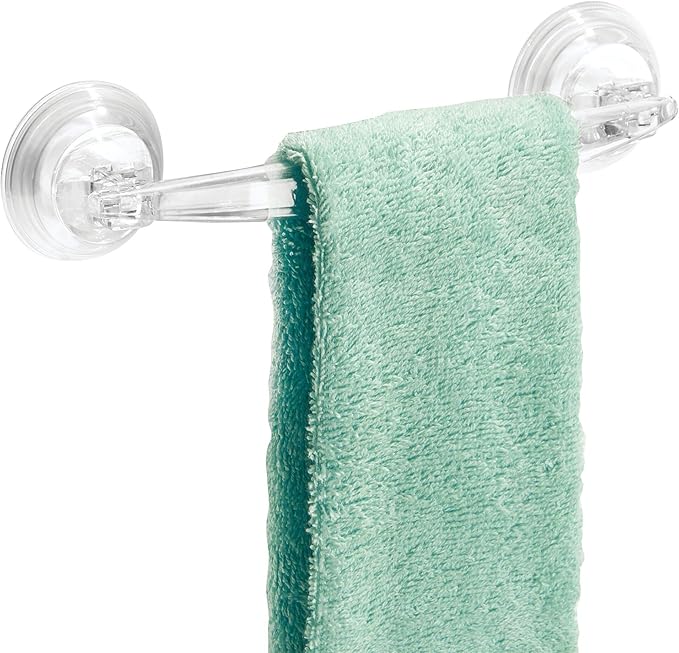 iDesign Plastic Power Lock Suction Towel Bar, Holder for Bathroom, Kitchen, Laundry Room, Mudroom