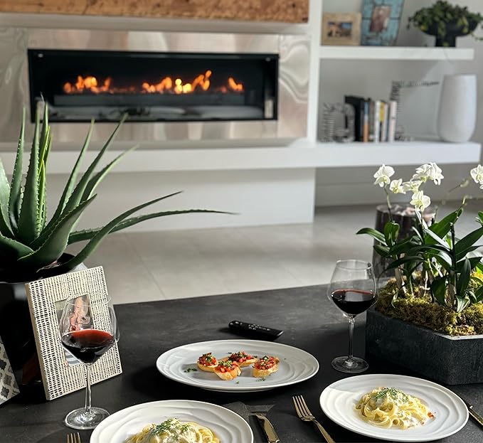 Pots & Patterns Organic Wave Dinnerware Set, 12-Piece Nature-Inspired Porcelain Dinner Plates & Bowls Set for 4, Wide Rimmed Pasta Bowls, Modern White Dishes for Hosting, Dishwasher & Microwave Safe
