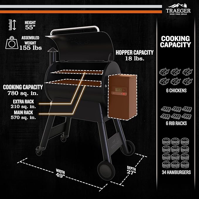 Traeger Pro 780 Wood Pellet Grill & Smoker, 780 Sq In, WiFi