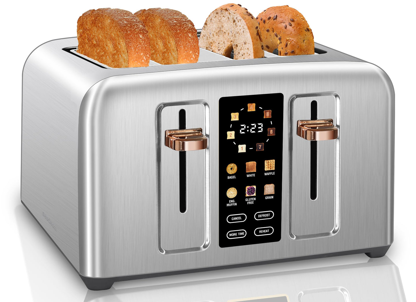 SEEDEEM Touchscreen Toaster 2 Slice, 7 Shade, Stainless, 1350W Grey