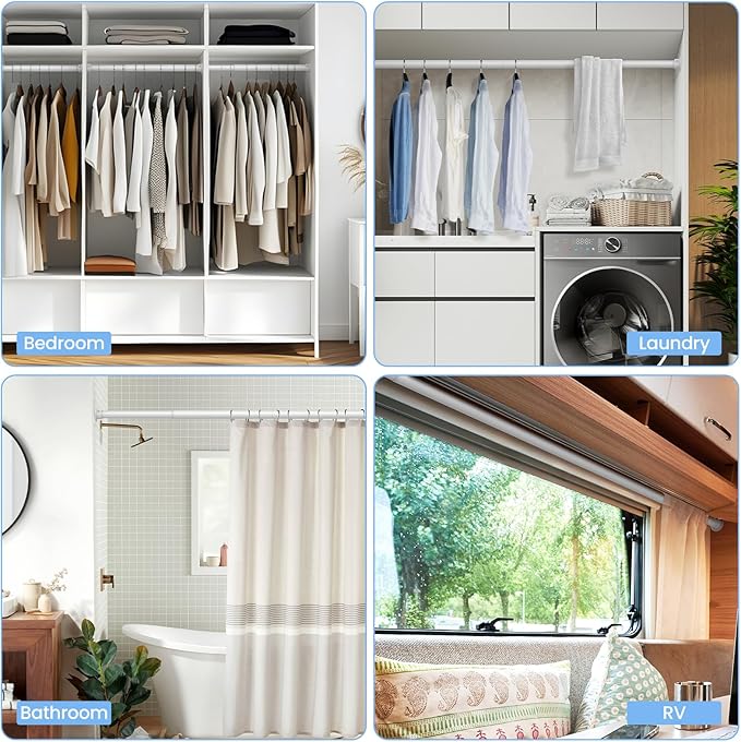 Closet Rods for Hanging Clothes, 17 to 39 Inch Heavy Duty Stepless Adjustable Closet Hanging Rod, 1.3 Inch Diameter Metal Closet Rod for Wardrobes Laundry Bedroom RV, White