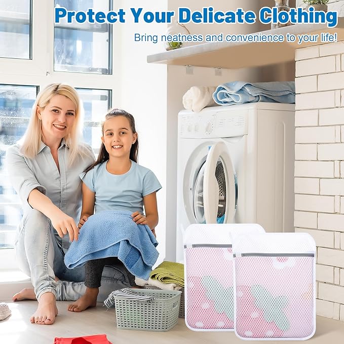 4 PCS Durable Honeycomb Mesh Laundry Bags for Delicates with Zipper, 12 x 16 Inches Reusable Laundry Bag Mesh Wash Bags for Washing Machine for Clothes, Shoes, Socks, Underwear, Bra (M, White)