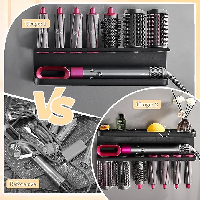 Airwrap Storage Holder Compatible with Dyson Airwrap Curling Iron Wall Mounted Storage Rack Holder for Home Organizer (with Comb) Black