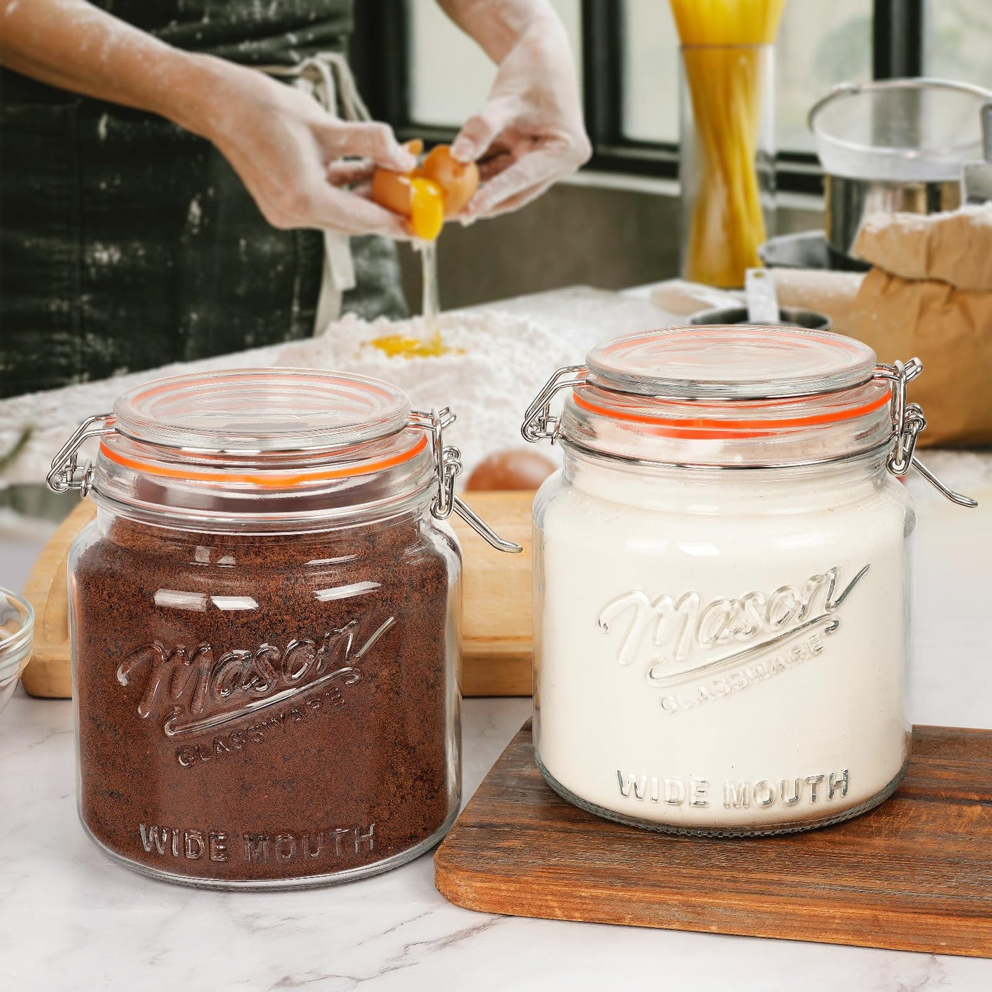 Qianfenie 64 oz Mason Jars with Lids, 2 Pack Half Gallon Glass Jars