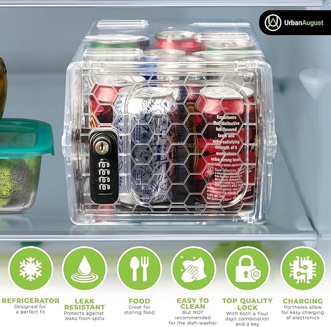 Urban August Lock Box For Food & Medicine - Dual Combination & Keyed Lock Box - Made of Industrial-Grade Plastic - One Size (Clear)