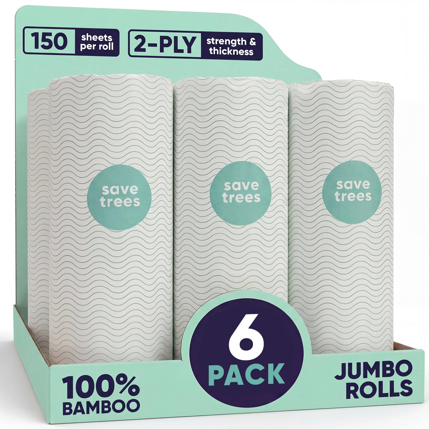 Save Trees Bamboo Paper Towels 12pk - 1800 Sheets Paper Towel Rolls Ultra Absorbent & Durable EcoTowels - FSC-Certified, Vegan Bamboo Kitchen Rolls