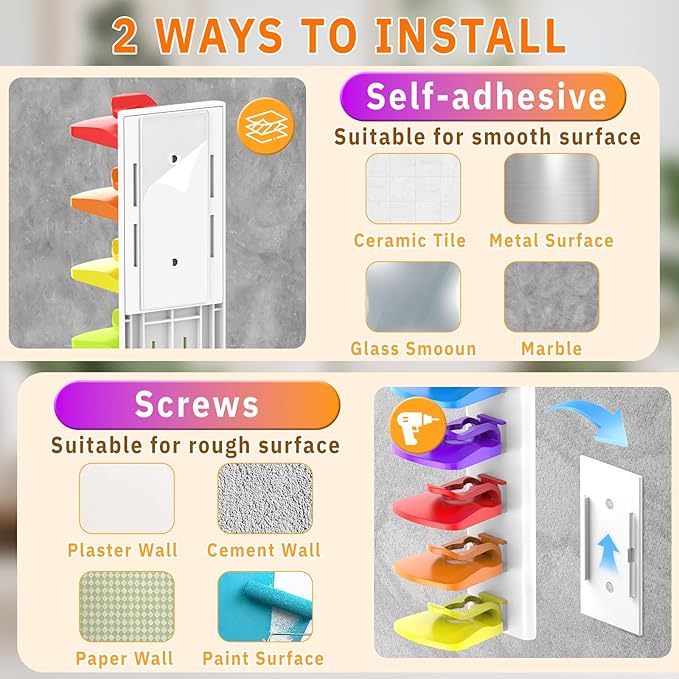 Hat Organizer for Baseball Caps, 2 Pack Hold Up to 40 Hats, Hat Rack for Wall Space Saving, Hat Hanger w/Strong Adhesive Hat Storage Holder Display for Closet Door and Wall(White& Color)