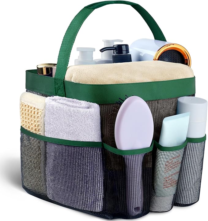 Attmu Mesh Shower Caddy Portable for College Dorm Room Essentials with 8 Pockets, Hanging Shower Caddy Dorm Basket, Quick Dry Shower Bag for Bathroom