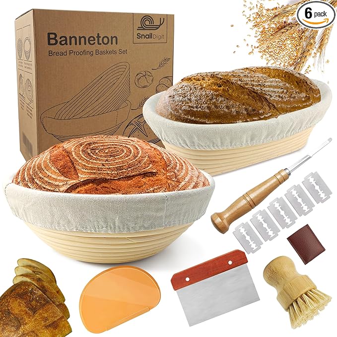 SnailDigit Banneton Bread Proofing Basket, 8.5 Inch, 2-Pack for Sourdough