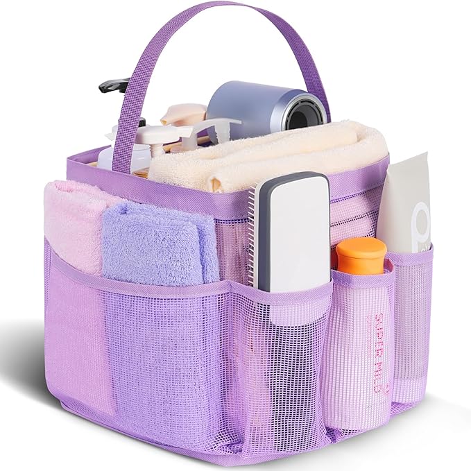 EUDELE Mesh Shower Caddy Portable for College Dorm Room Essentials,Portable Shower Caddy Dorm with 8-Pocket Large Capacity, Shower Bag for Beach, Swimming, Gym-Purple
