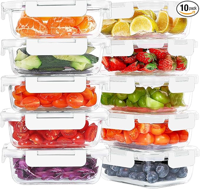 KOMUEE 10 Packs 22 oz Glass Meal Prep Containers, Green