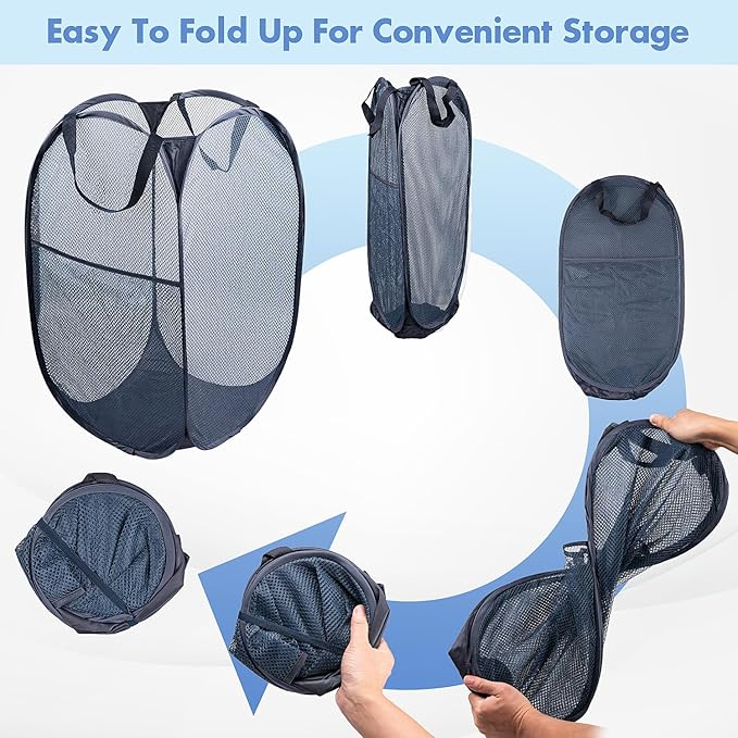 DUCOO Pop Up Hamper, 1 PCS Mesh Pop Up Laundry Hamper, Foldable Mesh Laundry Basket with Space-Saving Design for Home, Dorm, Travel & Storage - Blue