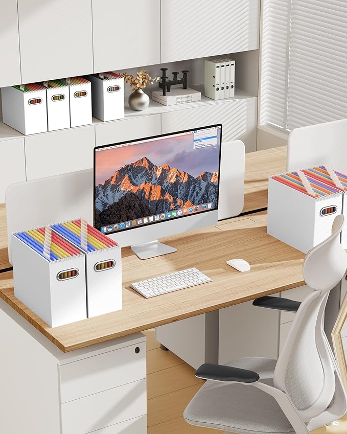 Oterri Cardboard File Organizer Box for Hanging File Folders Letter Size,File Box for Computer Desk,File Cabinet,Working Home,Office,Classroom (White, Letter Size - 4 Packs)