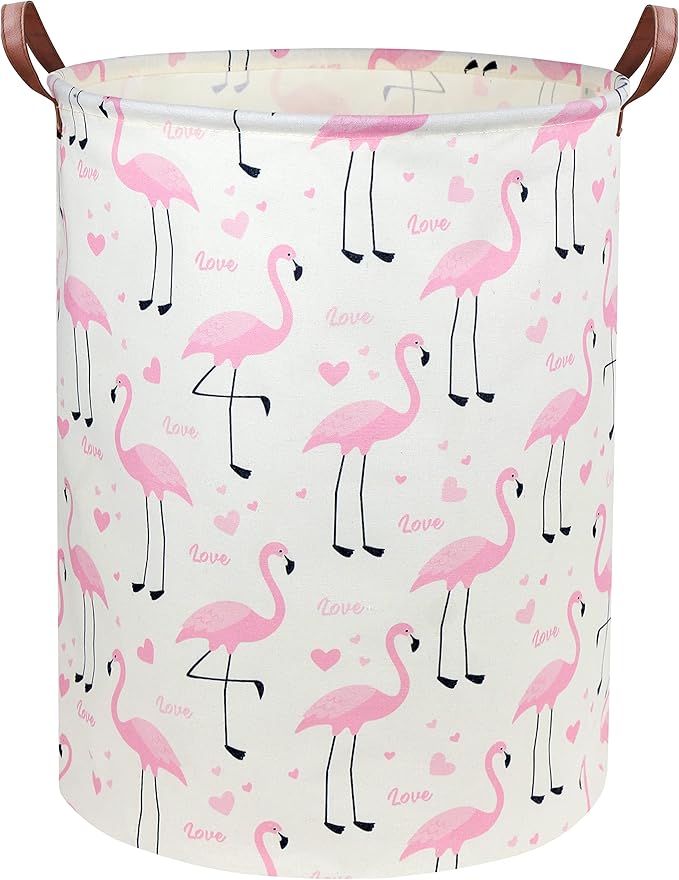 Flamingo Pink Laundry Hamper Baby Girl Laundry Basket Kids Toy Storage Bins Nursery Hamper for Girls Room Decor Bedroom Bathroom Gift Basket(Love Flamingo)