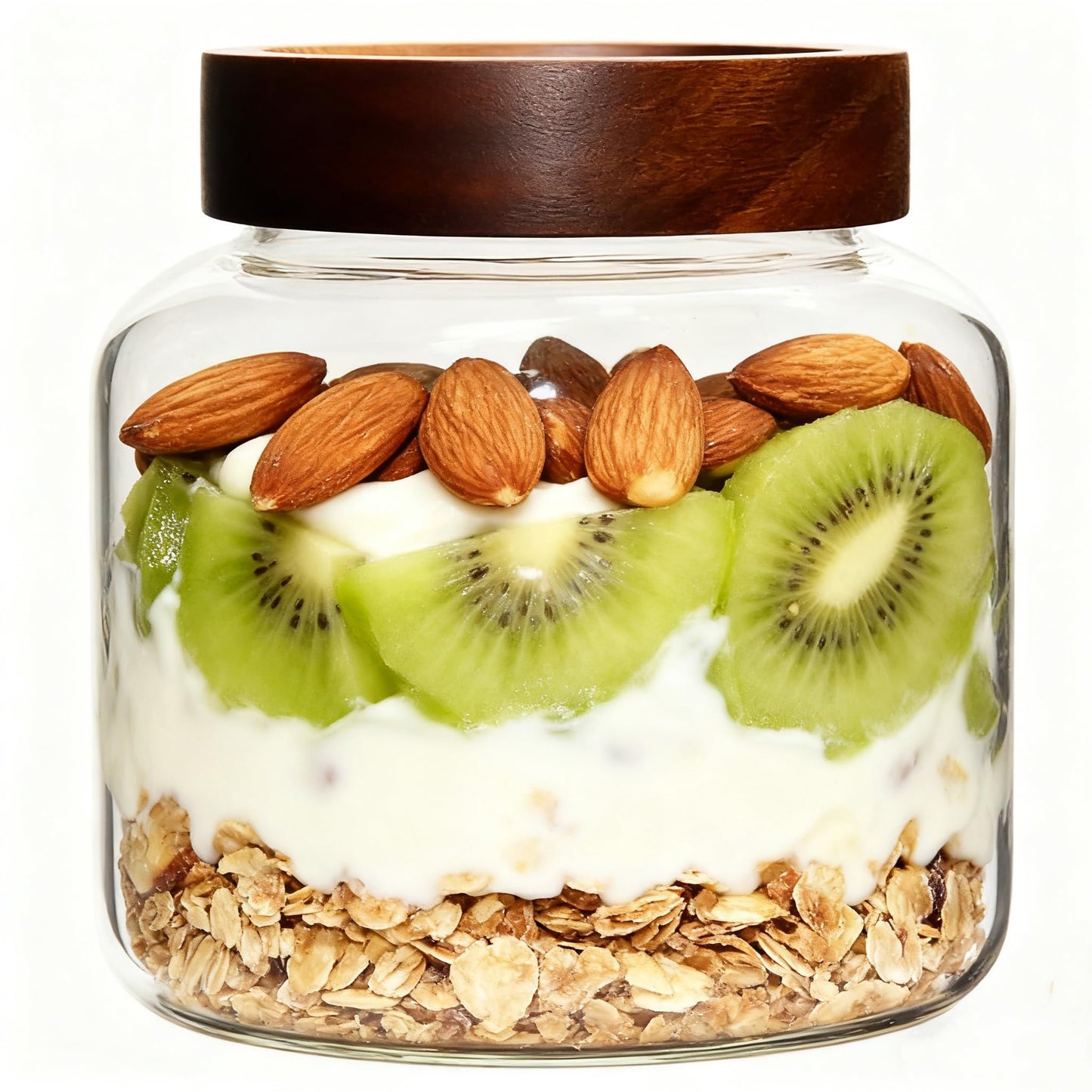 Patoper Airtight Glass Jars with Wooden Lid Glass Spice Jar Round Glass Storage Canister for Pantry Sugar Tea Coffee Bean Nuts Cookies Bath Salts (900ML*2PACK)