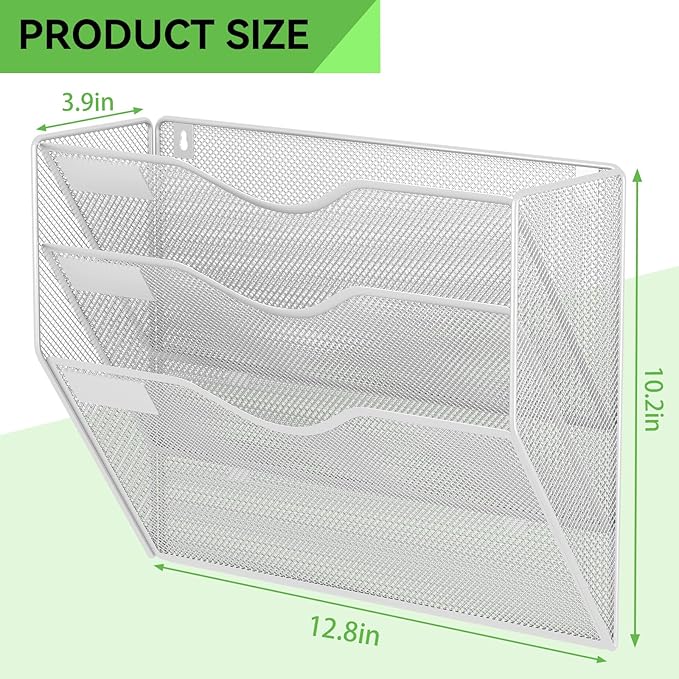 3 Pockets Hanging Wall File Organizer Mail Holder, Wall Mounted Paper Document Folder Holder, Clipboard Storage Organization Magazine Rack, Silver