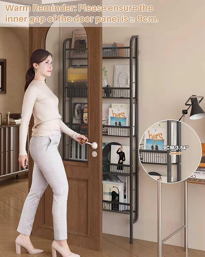 UMDONX Behind The Door Bathroom Shelf Narrow 5-Tier, Space-Saving Slim Storage Shelf Narrow Shelving Unit for Bathroom and Kitchen Black