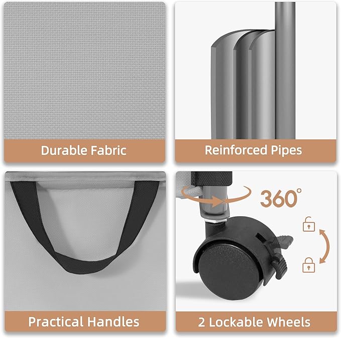 STORAGE MANIAC Rolling Laundry Hamper with Lid, 23.7 Gal (90 L) Large Tall Laundry Basket with Wheels & Handles, Aesthetic Dirty Clothes Hamper for Small Space, Dorm, Apartment, College, Gray