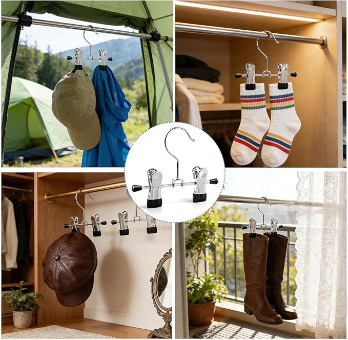 Adjustable Stainless Steel Shoe Rack Pants Folder Multi-Functional Portable Travel Laundry Washing Machine Rack Hooks Socks Clip Boot Hanger Set of 6