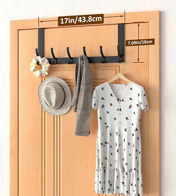 Over The Door Hooks Hanger with Extended Arms, Fit 1 3/8" Door, Tool-Free Assembly, F7U, Towel Rack Organizer Holder - Black