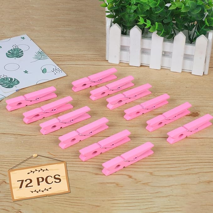 Phinus 72 Pcs Colorful Wooden Clothes Pins, 2.9 Inch Clothes Pins for Baby Shower Games, Hanging Clothes, Pictures, Photos, Classroom, Crafts, Decoration, Colorful Clothespins Heavy Duty (Pink)