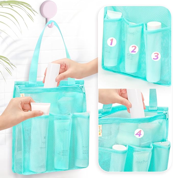 Mesh Shower Caddy Portable, Gym Travel Camp Dorm Room Essentials for College Student Boy Girl, Bathroom Shower Bag - Blue