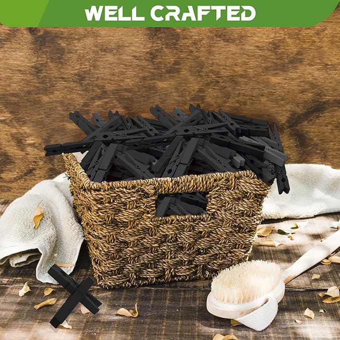 100 Pack Wooden Clothespins for Crafts, Colored Clothes Pins for Hanging Pictures Clothing Classroom, 2.9 Inch, Black