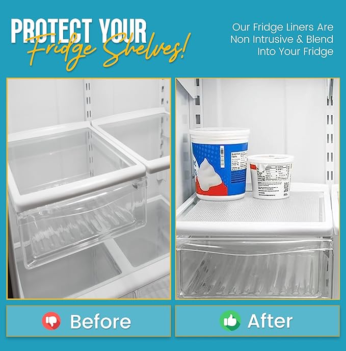 Refrigerator Liners for Shelves (12 Pack) by Linda’s Essentials - Non-Adhesive Shelf or Drawer Liner, BPA-Free Fridge Mats for Kitchen & Cabinets, Easy to Clean, Ideal Household Essentials(MultiColor)
