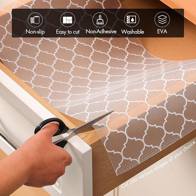 Cooyes Shelf Liner for Kitchen Cabinets – Non-Adhesive Waterproof Drawer Liner – Durable EVA Material Easy-to-Cut Shelf Paper for Refrigerator, Cupboard, Dresser with Modern Pattern