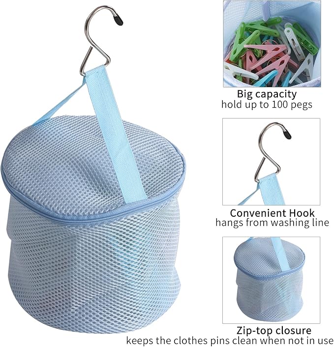 48 Pack Plastic Clothes Pins Heavy Duty Outdoor for Hanging Clothes, Colored Clothespins Clips with Springs Clothes Drying Line Pegs with Mesh Clothes pin Bag，Crafts Picture Clips Food Package Clips